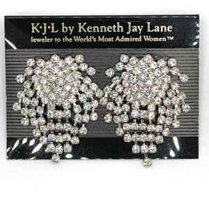 Kenneth Jay Lane KJL Signed Silver & Crystal Cluster Pierced Earrings NWOT